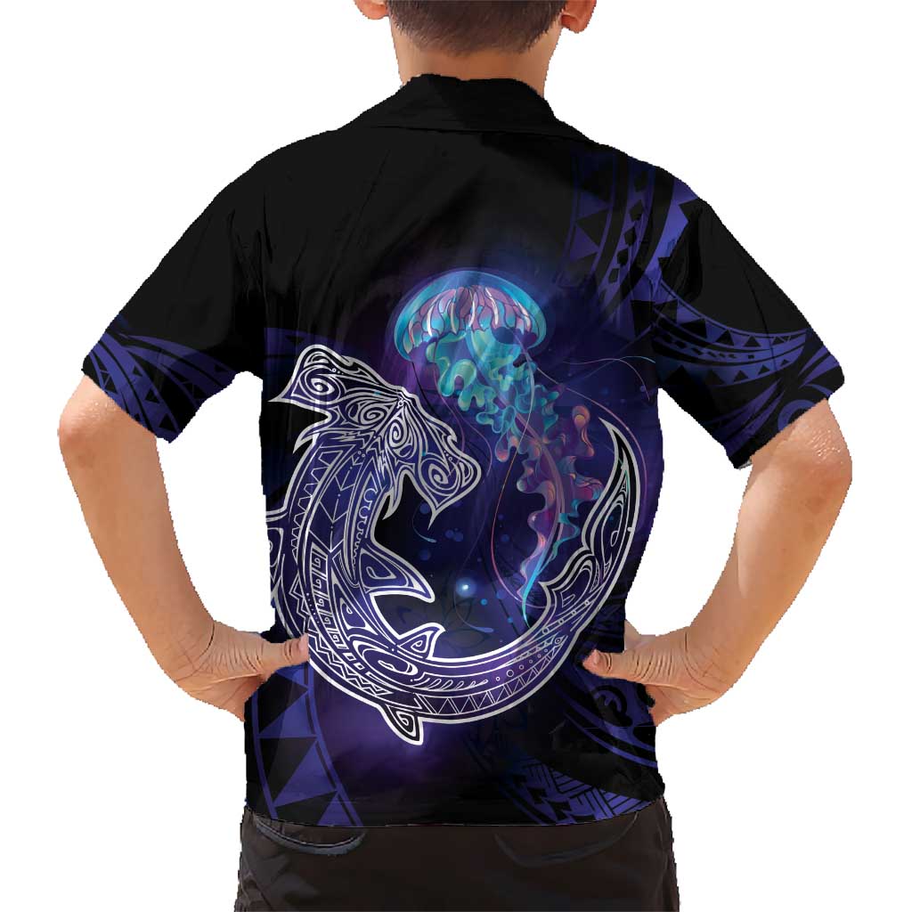 Polynesian Aumakua Kid Hawaiian Shirt Jellyfish with Shark LT7 - Polynesian Pride