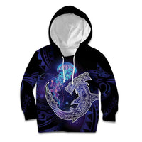 Polynesian Aumakua Kid Hoodie Jellyfish with Shark LT7 Hoodie Teal Purple - Polynesian Pride