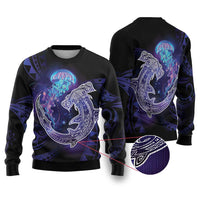 Polynesian Aumakua Ugly Christmas Sweater Jellyfish with Shark LT7 Teal Purple - Polynesian Pride
