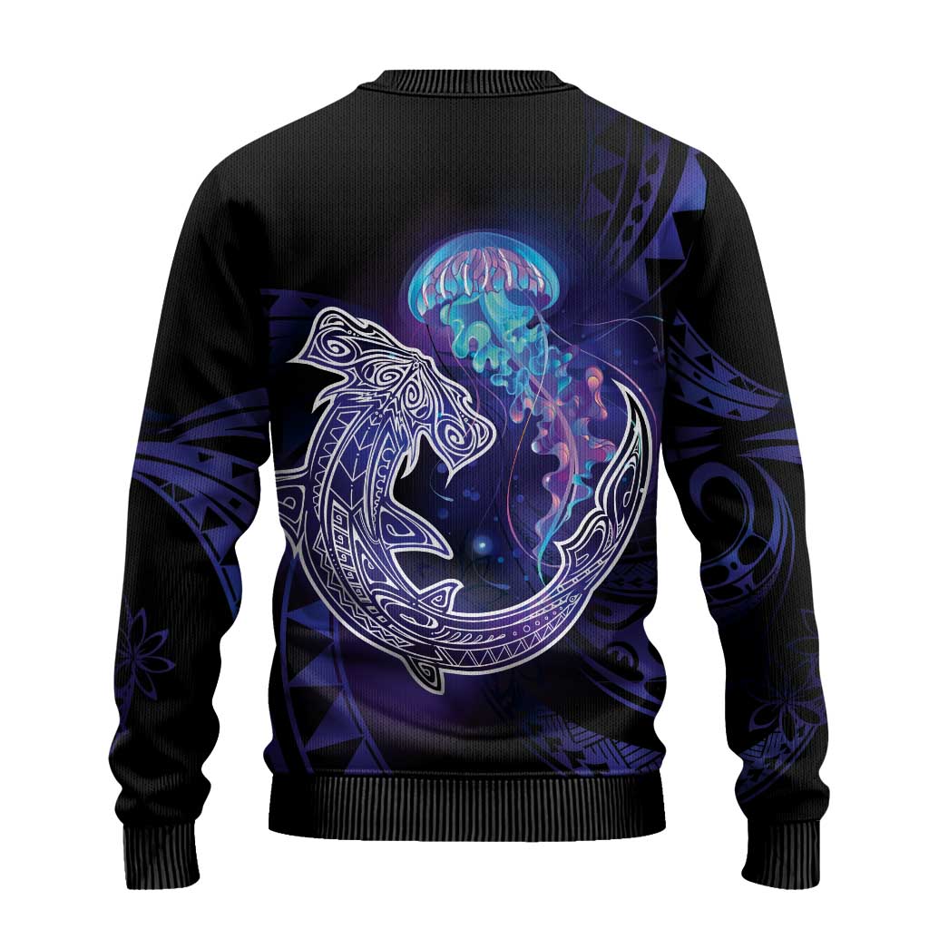 Polynesian Aumakua Ugly Christmas Sweater Jellyfish with Shark LT7 - Polynesian Pride