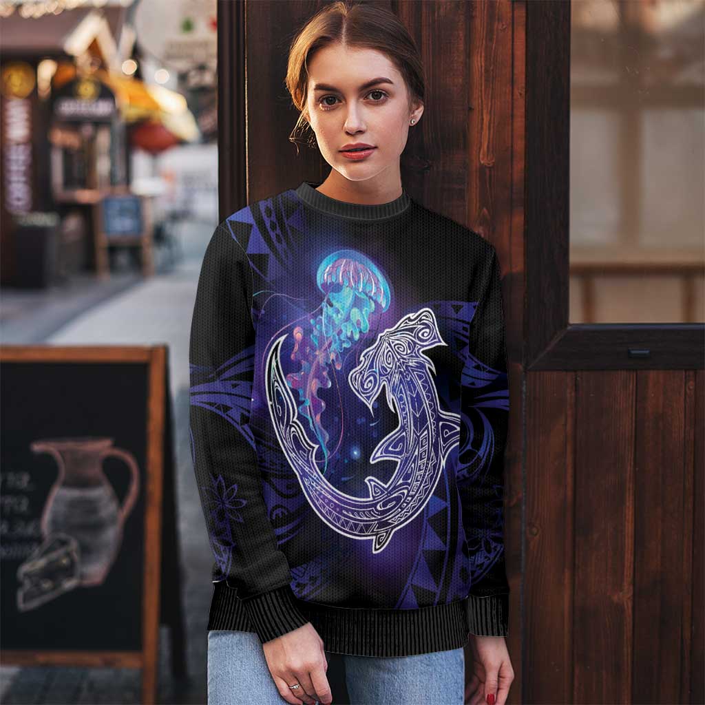 Polynesian Aumakua Ugly Christmas Sweater Jellyfish with Shark LT7 - Polynesian Pride