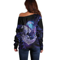 Polynesian Aumakua Off Shoulder Sweater Jellyfish with Shark LT7 - Polynesian Pride