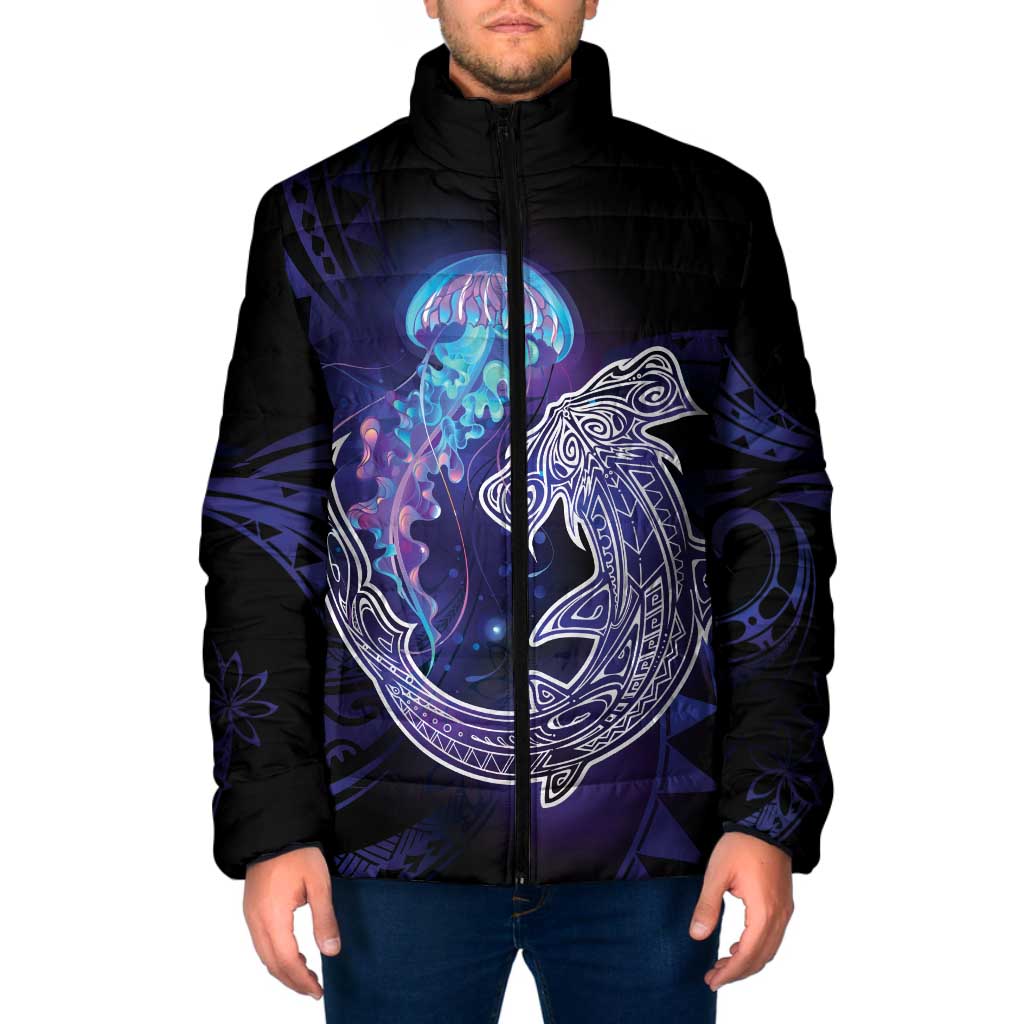 Polynesian Aumakua Padded Jacket Jellyfish with Shark LT7 Men Teal Purple - Polynesian Pride