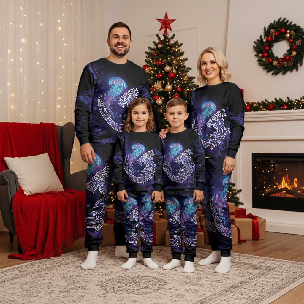 Polynesian Aumakua Christmas Pajama Set Jellyfish with Shark LT7 - Polynesian Pride