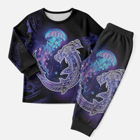 Polynesian Aumakua Christmas Pajama Set Jellyfish with Shark LT7 Men Teal Purple - Polynesian Pride