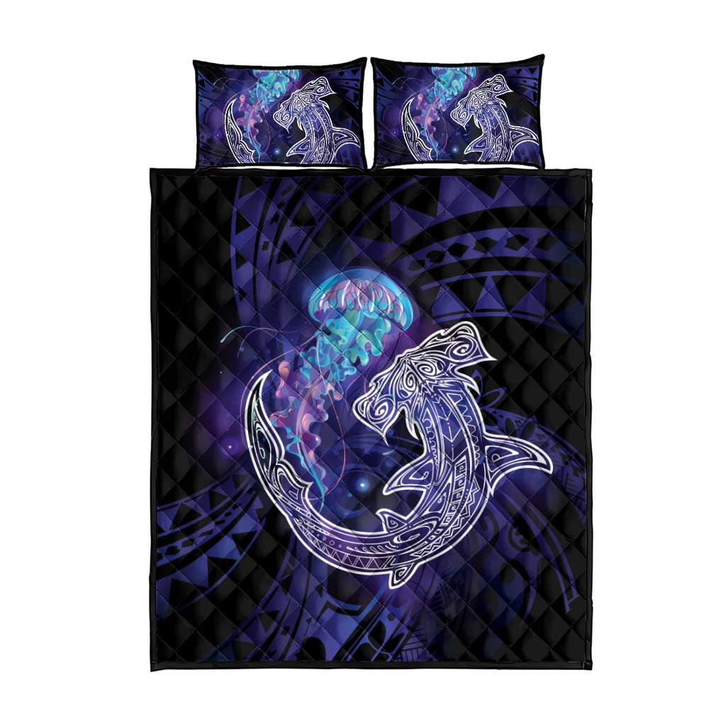Polynesian Aumakua Quilt Bed Set Jellyfish with Shark LT7 - Polynesian Pride