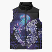 Polynesian Aumakua Sleeveless Puffer Jacket Jellyfish with Shark LT7 Unisex Teal Purple - Polynesian Pride