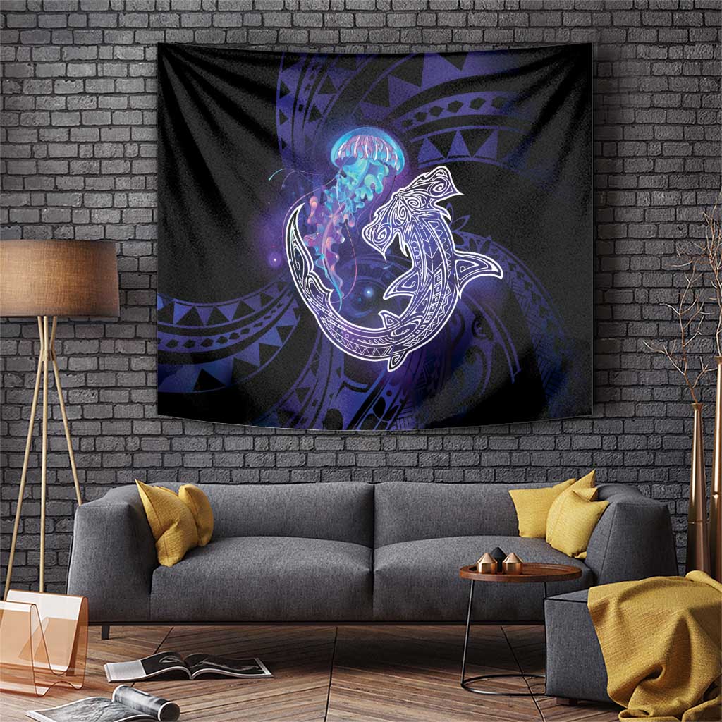 Polynesian Aumakua Tapestry Jellyfish with Shark LT7 Teal Purple - Polynesian Pride