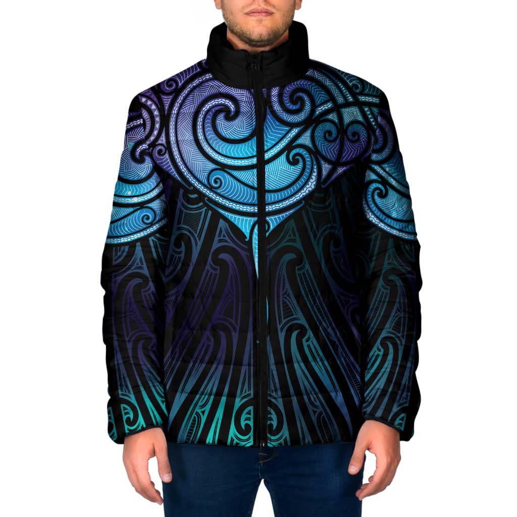 Aotearoa Maori Te Whai Rahi Padded Jacket Tala - Nowhere You Could Go That I Won't Be With You LT7 Men Teal Purple - Polynesian Pride