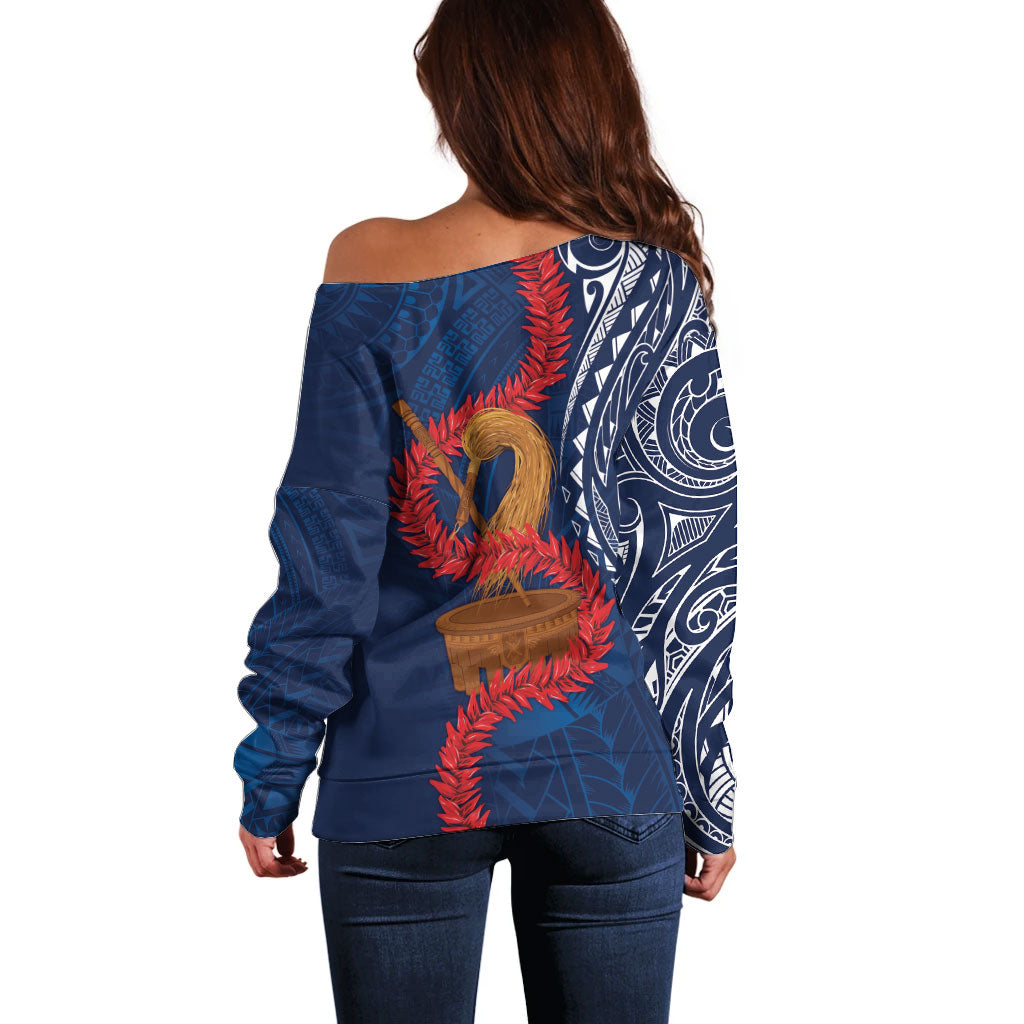 Talofa Samoa Tanoa Fue Mix Ulafala Off Shoulder Sweater LT7 - Polynesian Pride