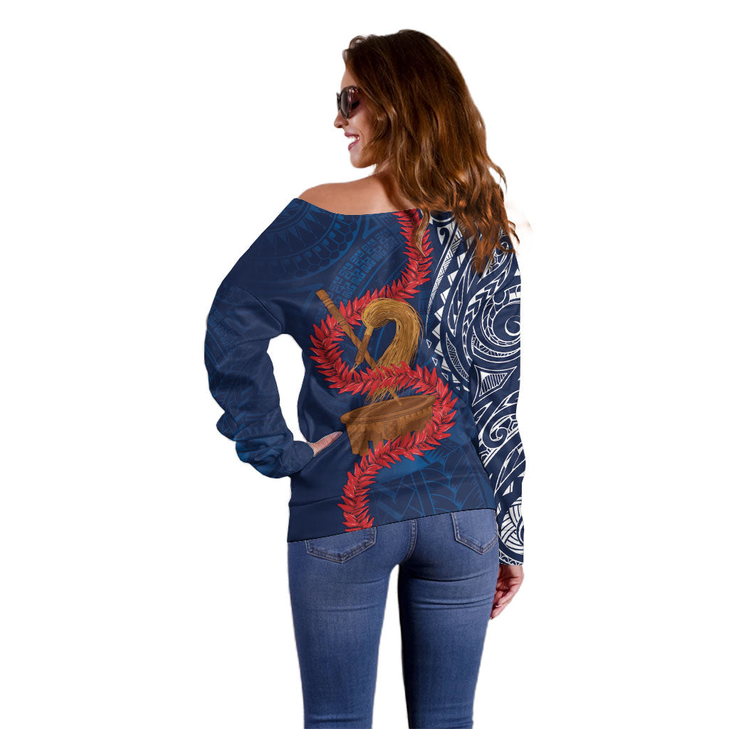 Talofa Samoa Tanoa Fue Mix Ulafala Off Shoulder Sweater LT7 - Polynesian Pride