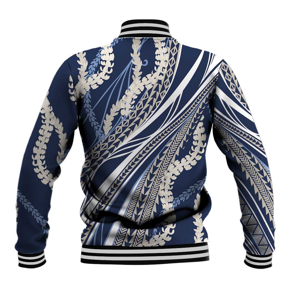 Polynesian Puakeniken Pikake Twisted Lei Baseball Jacket Navy Blue LT7 - Polynesian Pride