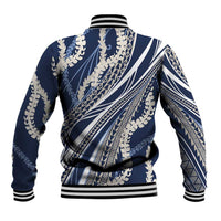Polynesian Puakeniken Pikake Twisted Lei Baseball Jacket Navy Blue LT7 - Polynesian Pride
