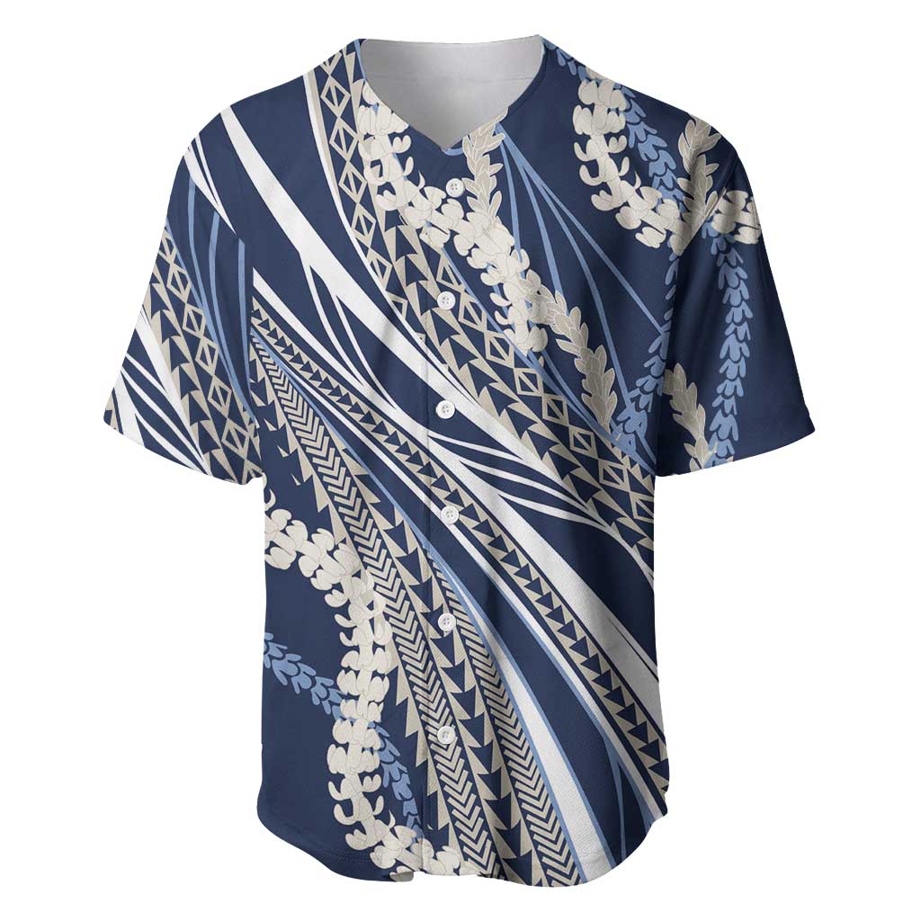 Polynesian Puakeniken Pikake Twisted Lei Baseball Jersey Navy Blue LT7 Navy Blue - Polynesian Pride