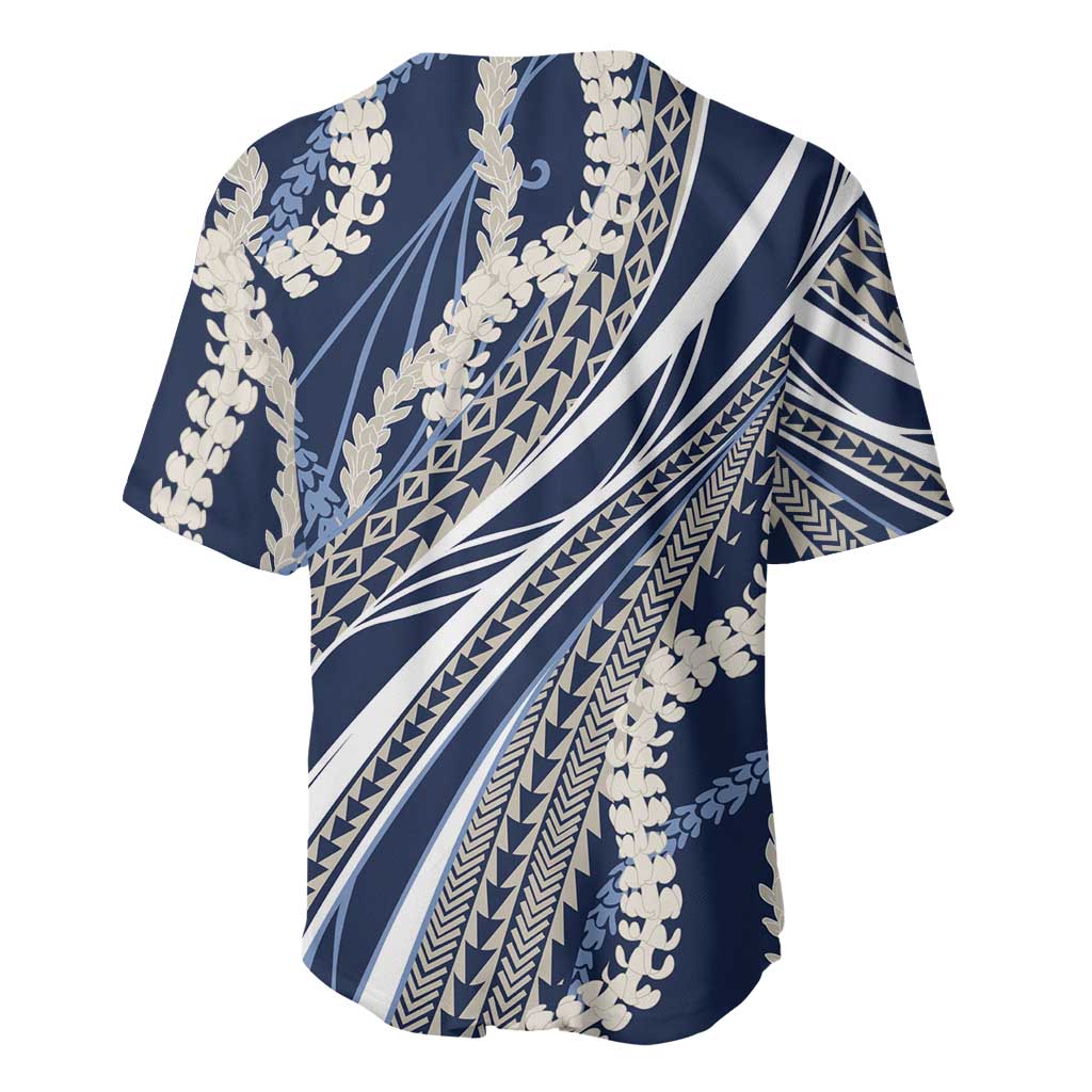 Polynesian Puakeniken Pikake Twisted Lei Baseball Jersey Navy Blue LT7 - Polynesian Pride