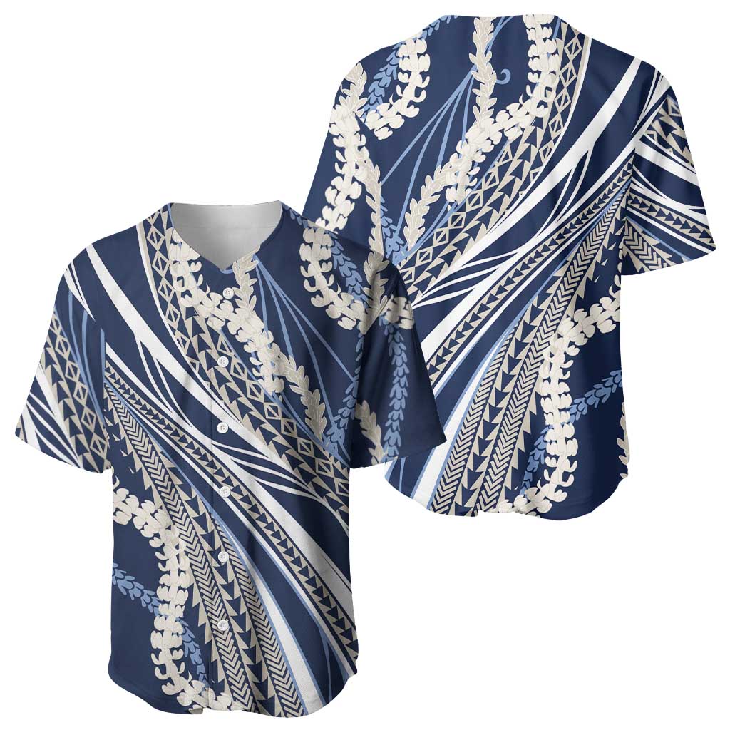Polynesian Puakeniken Pikake Twisted Lei Baseball Jersey Navy Blue LT7 - Polynesian Pride