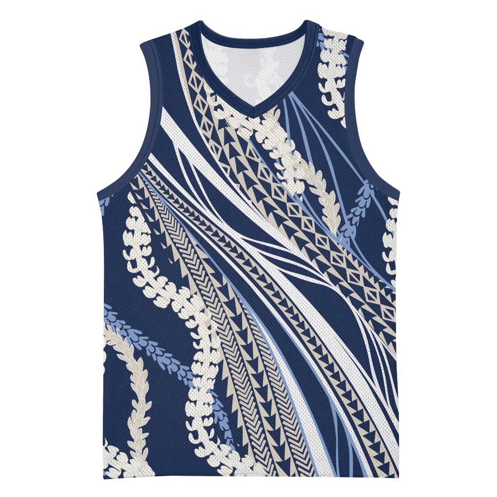 Polynesian Puakeniken Pikake Twisted Lei Basketball Jersey Navy Blue LT7 Unisex Navy Blue - Polynesian Pride