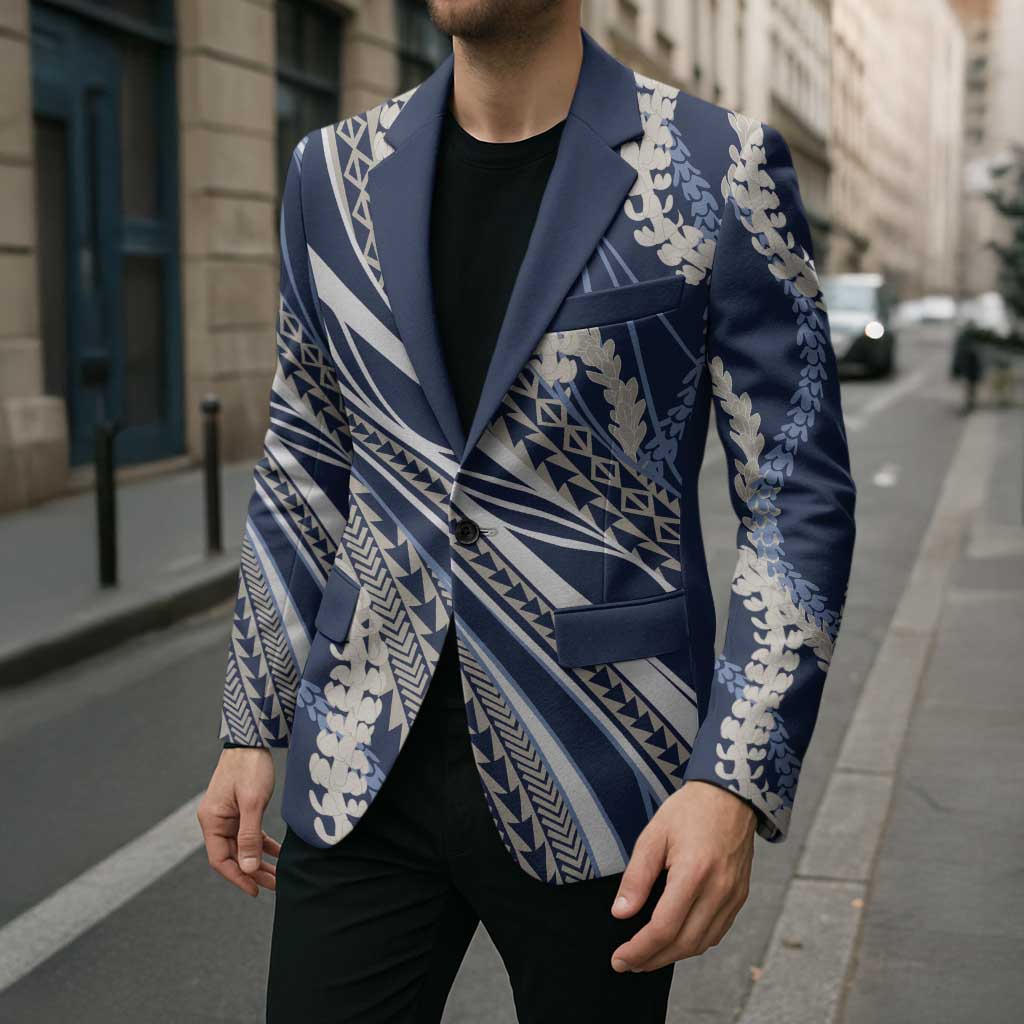 Polynesian Puakeniken Pikake Twisted Lei Blazer Navy Blue LT7 - Polynesian Pride