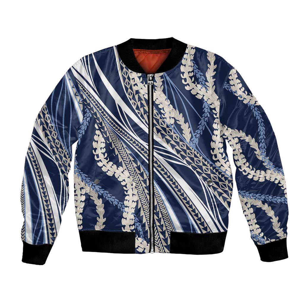 Polynesian Puakeniken Pikake Twisted Lei Bomber Jacket Navy Blue LT7 Unisex Navy Blue - Polynesian Pride