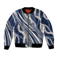 Polynesian Puakeniken Pikake Twisted Lei Bomber Jacket Navy Blue LT7 Unisex Navy Blue - Polynesian Pride