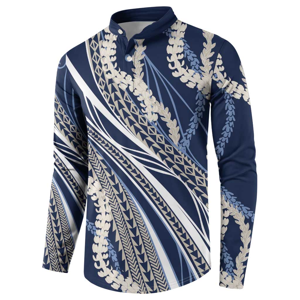 Polynesian Puakeniken Pikake Twisted Lei Button Sweatshirt Navy Blue LT7 - Polynesian Pride