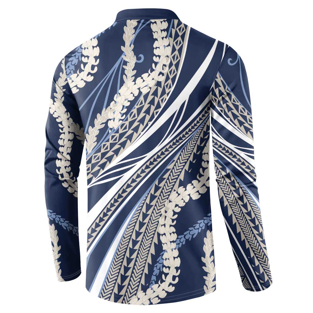 Polynesian Puakeniken Pikake Twisted Lei Button Sweatshirt Navy Blue LT7 - Polynesian Pride