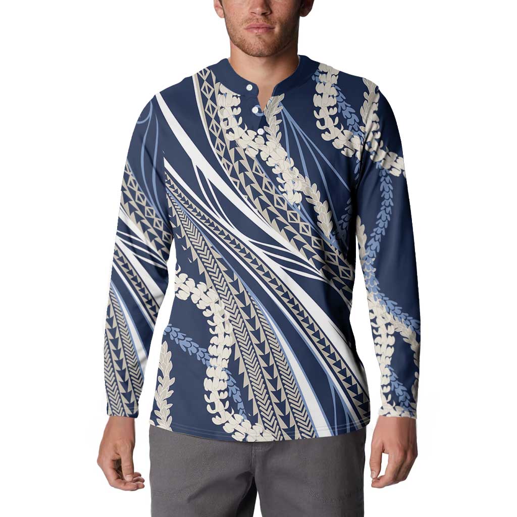 Polynesian Puakeniken Pikake Twisted Lei Button Sweatshirt Navy Blue LT7 - Polynesian Pride