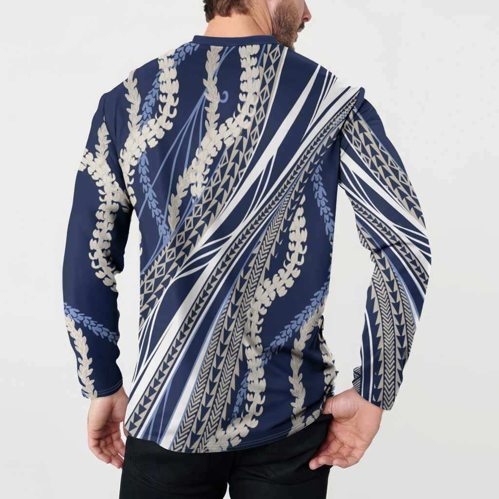 Polynesian Puakeniken Pikake Twisted Lei Button Sweatshirt Navy Blue LT7 - Polynesian Pride