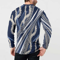 Polynesian Puakeniken Pikake Twisted Lei Button Sweatshirt Navy Blue LT7 - Polynesian Pride