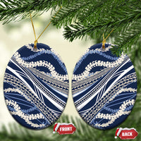 Polynesian Puakeniken Pikake Twisted Lei Ceramic Ornament Navy Blue LT7 Oval Navy Blue - Polynesian Pride