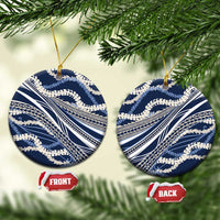Polynesian Puakeniken Pikake Twisted Lei Ceramic Ornament Navy Blue LT7 Circle Navy Blue - Polynesian Pride