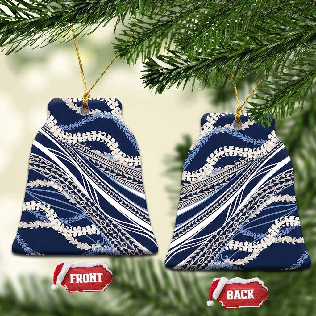 Polynesian Puakeniken Pikake Twisted Lei Ceramic Ornament Navy Blue LT7 Bell Flake Navy Blue - Polynesian Pride