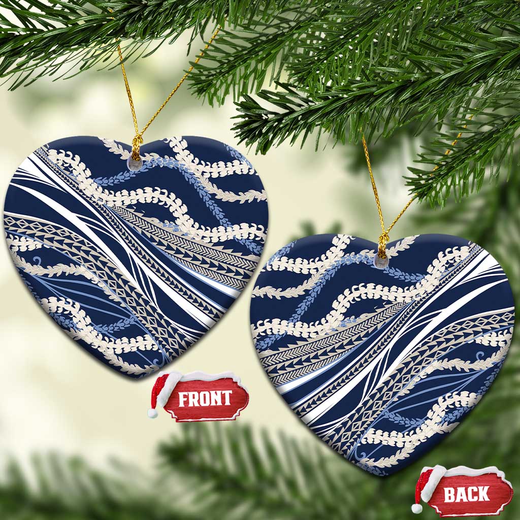 Polynesian Puakeniken Pikake Twisted Lei Ceramic Ornament Navy Blue LT7 Heart Navy Blue - Polynesian Pride