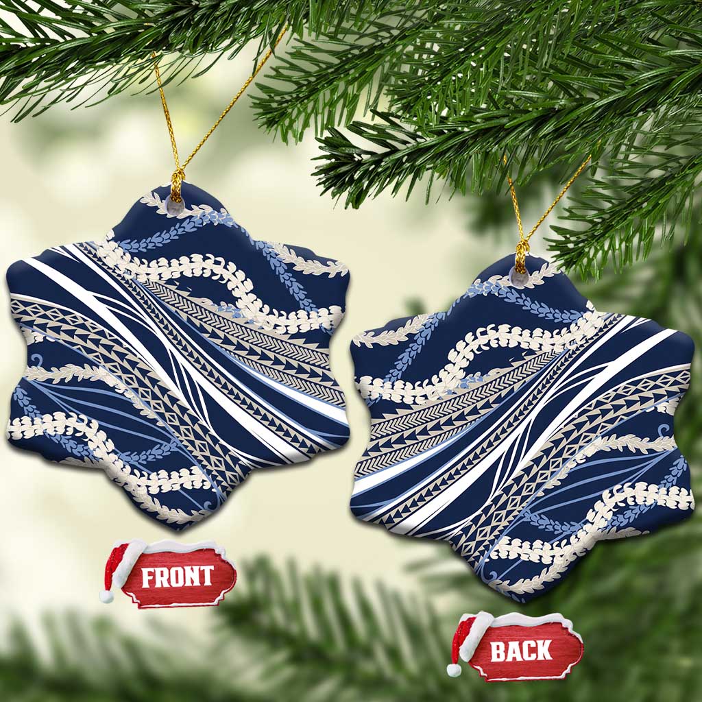 Polynesian Puakeniken Pikake Twisted Lei Ceramic Ornament Navy Blue LT7 Snow Flake Navy Blue - Polynesian Pride