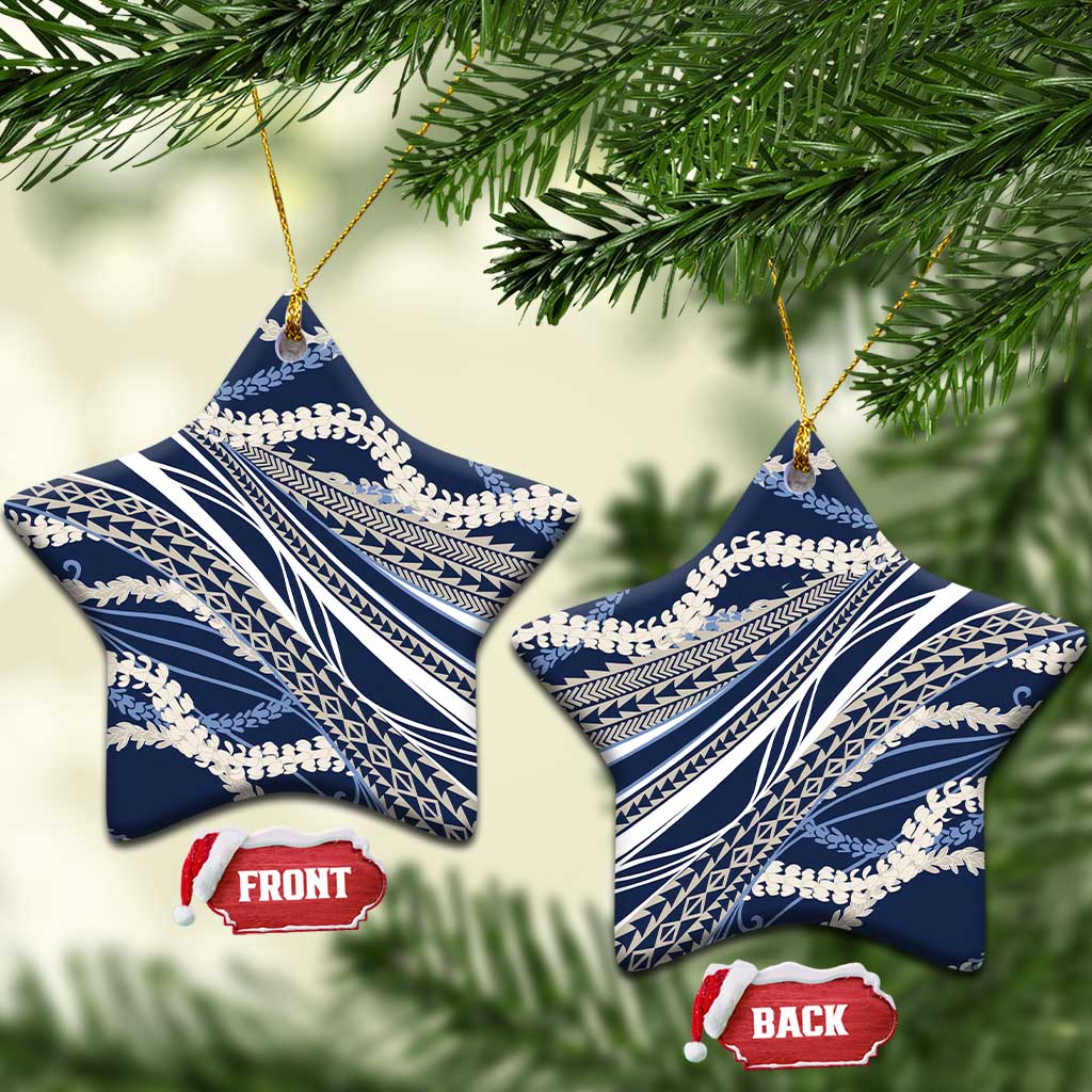 Polynesian Puakeniken Pikake Twisted Lei Ceramic Ornament Navy Blue LT7 Star Navy Blue - Polynesian Pride