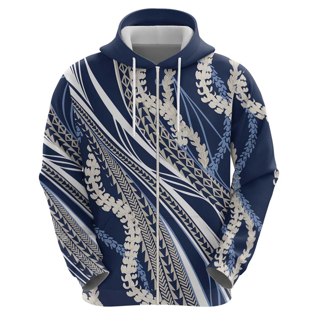 Polynesian Puakeniken Pikake Twisted Lei Hoodie Navy Blue LT7 - Polynesian Pride
