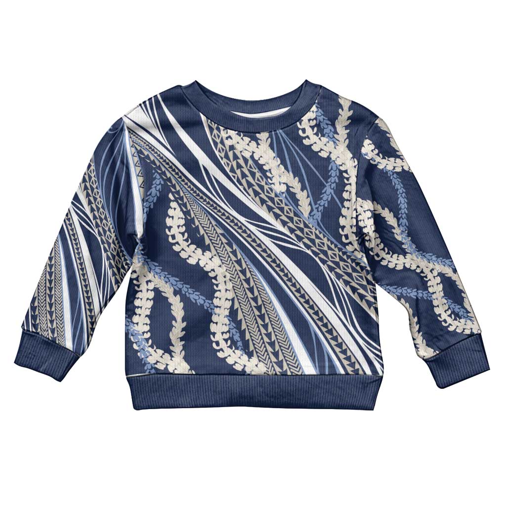 Polynesian Puakeniken Pikake Twisted Lei Kid Ugly Christmas Sweater Navy Blue LT7 Kid Navy Blue - Polynesian Pride