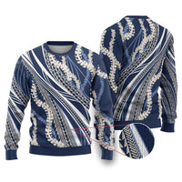 Polynesian Puakeniken Pikake Twisted Lei Ugly Christmas Sweater Navy Blue LT7 Navy Blue - Polynesian Pride