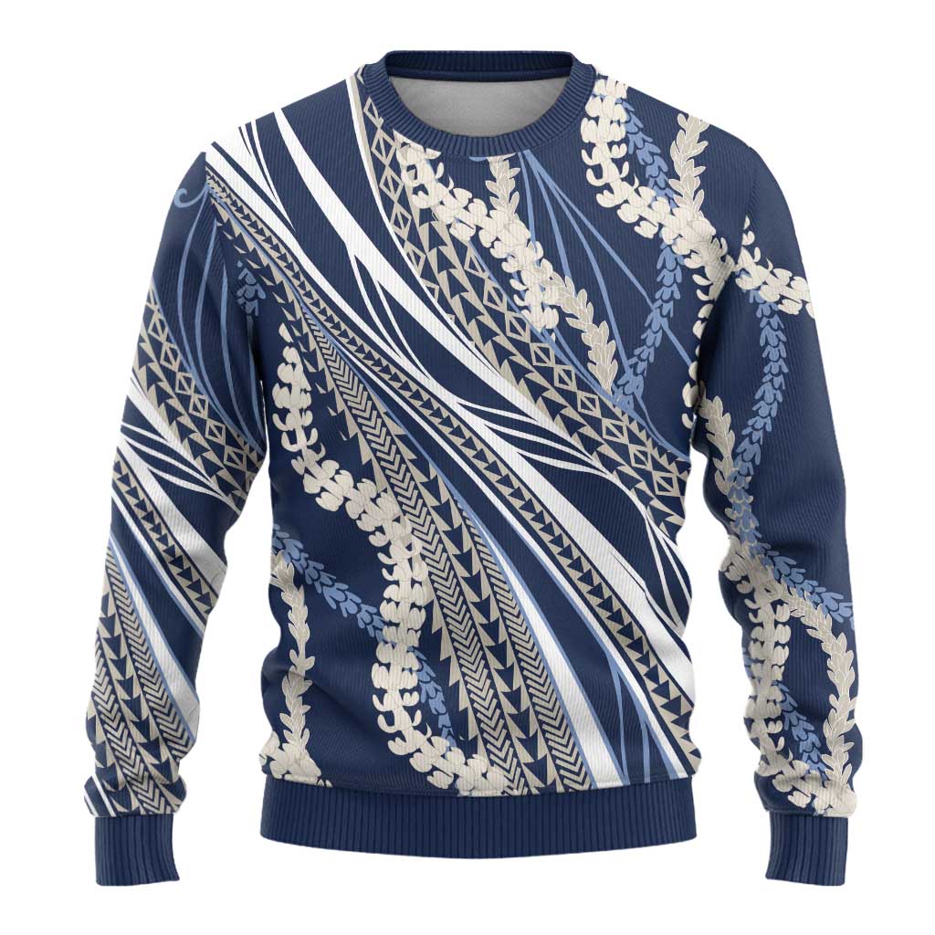 Polynesian Puakeniken Pikake Twisted Lei Ugly Christmas Sweater Navy Blue LT7 - Polynesian Pride