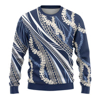 Polynesian Puakeniken Pikake Twisted Lei Ugly Christmas Sweater Navy Blue LT7 - Polynesian Pride