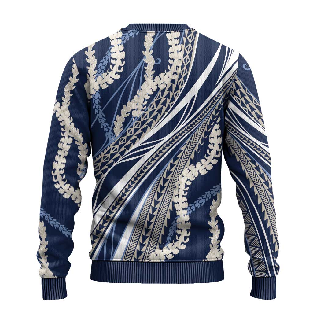 Polynesian Puakeniken Pikake Twisted Lei Ugly Christmas Sweater Navy Blue LT7 - Polynesian Pride