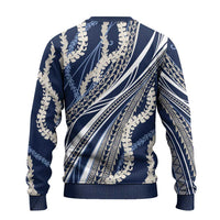 Polynesian Puakeniken Pikake Twisted Lei Ugly Christmas Sweater Navy Blue LT7 - Polynesian Pride