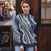 Polynesian Puakeniken Pikake Twisted Lei Ugly Christmas Sweater Navy Blue LT7 - Polynesian Pride