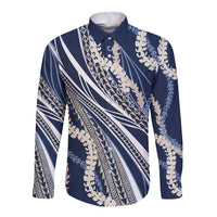 Polynesian Puakeniken Pikake Twisted Lei Long Sleeve Button Shirt Navy Blue LT7 Unisex Navy Blue - Polynesian Pride