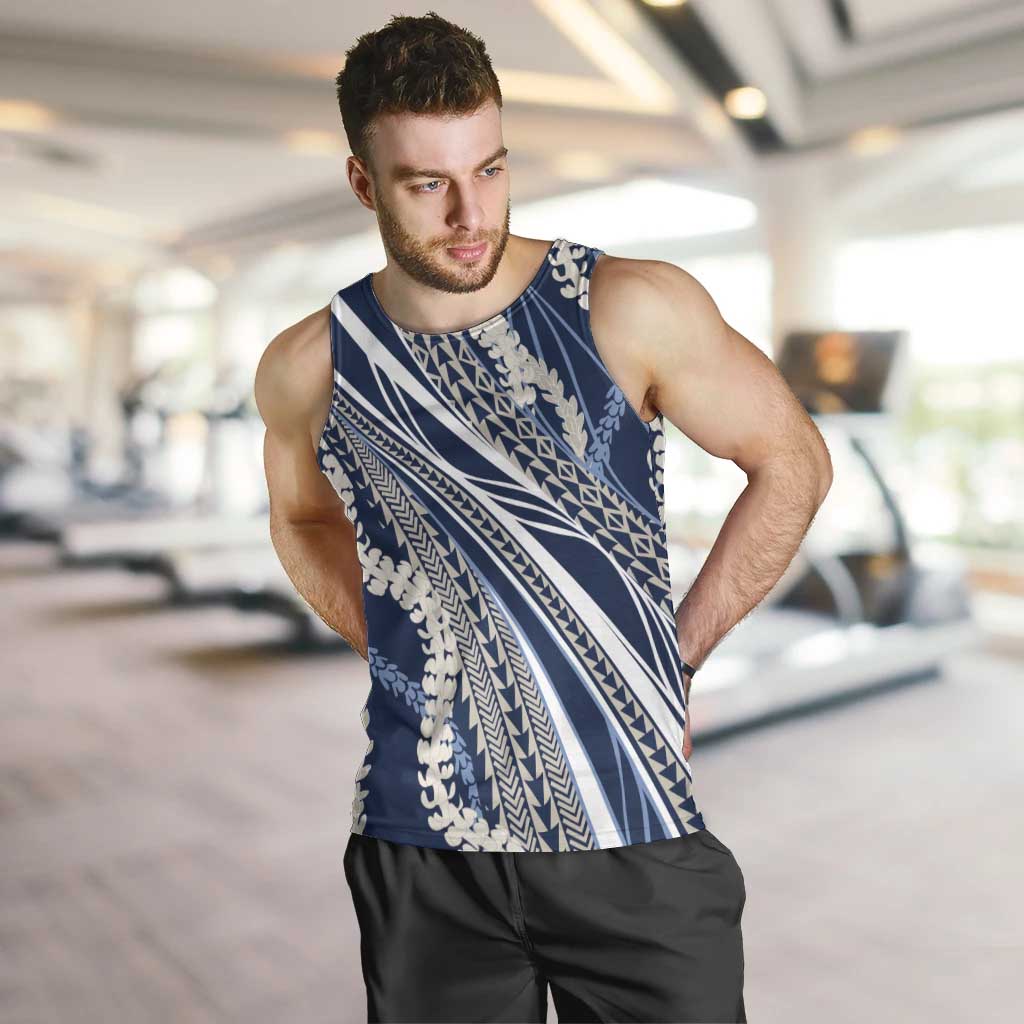 Polynesian Puakeniken Pikake Twisted Lei Men Tank Top Navy Blue LT7 Navy Blue - Polynesian Pride