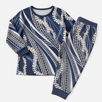 Polynesian Puakeniken Pikake Twisted Lei Christmas Pajama Set Navy Blue LT7 Men Navy Blue - Polynesian Pride