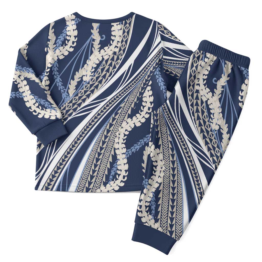 Polynesian Puakeniken Pikake Twisted Lei Christmas Pajama Set Navy Blue LT7 - Polynesian Pride