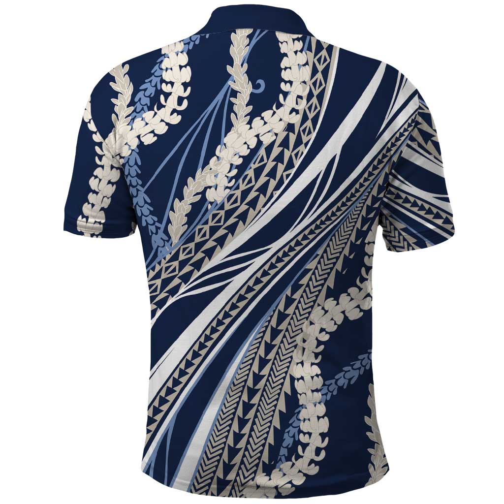 Polynesian Puakeniken Pikake Twisted Lei Polo Shirt Navy Blue LT7 - Polynesian Pride