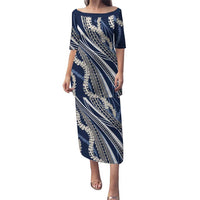 Polynesian Puakeniken Pikake Twisted Lei Puletasi Navy Blue LT7 Long Dress Navy Blue - Polynesian Pride