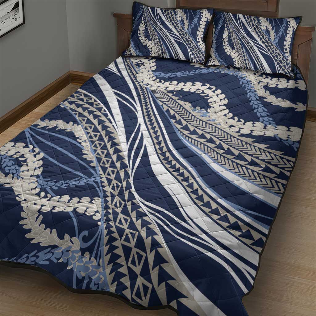 Polynesian Puakeniken Pikake Twisted Lei Quilt Bed Set Navy Blue LT7 - Polynesian Pride